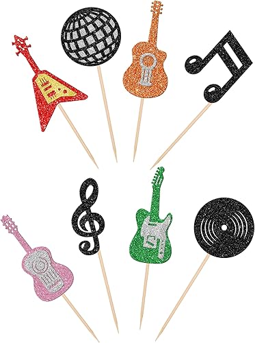 Miniatura 2 de Paquete de 24 adornos para cupcakes de guitarra, notas musicales, adornos para magdalenas, guitarra, rock, instrumento musical, decoración de