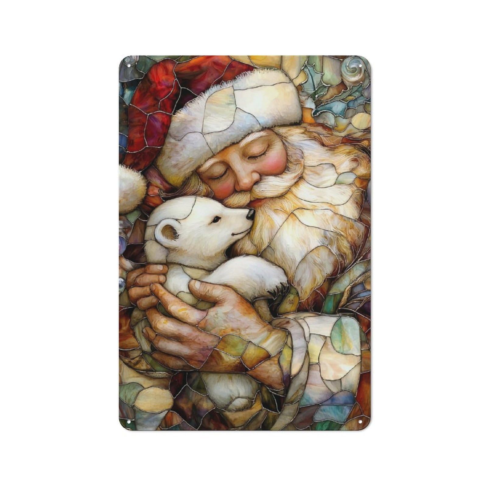 Junmoney Santa And Polar Bear Stain 30X20cm Retro Metal Plaque With For Kitchen Or Home Bar, For Garage, Workshop And Man Cave Decoration