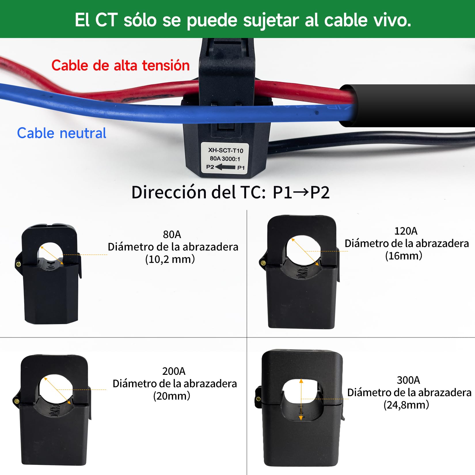 OWON Monitor de Energía Inteligente WiFi de 3 Fases, Medidor de Abrazadera de 3 Fases con 3 Sensores de Nivel de Circuito de 200 A, Vue - Monitor de Electricidad en Tiempo Real