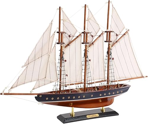 Decoración de velero atlántico de 19 pulgadas, modelo de goleta de madera, réplica de yate, colección náutica de decoración para el hogar