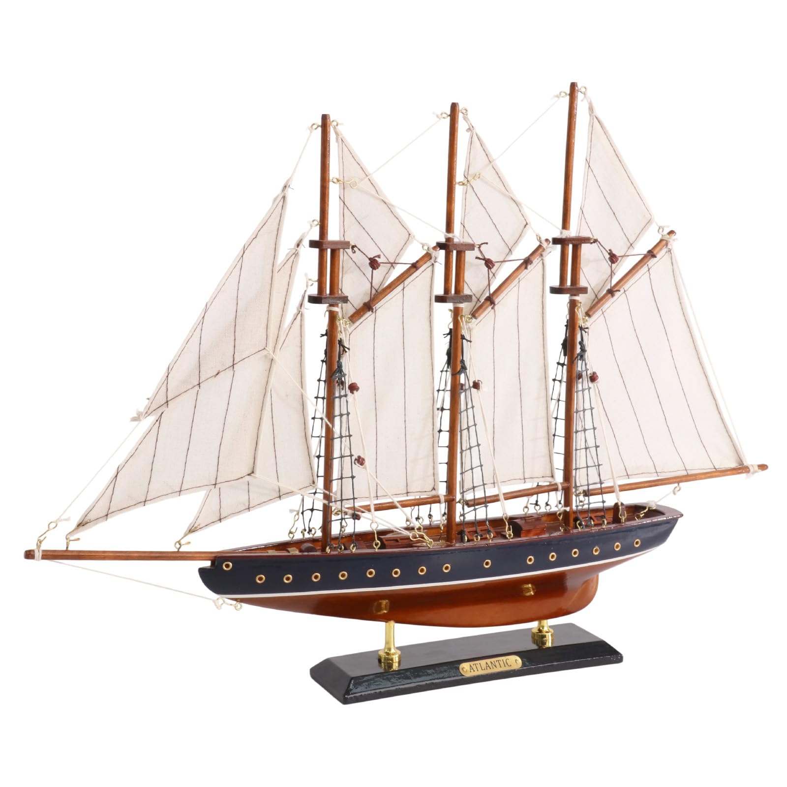19-inch Atlantic Sailboat Deco, Wooden Schooner Model Ship, Yacht Replica, Nautical Home Decor Collection (ATL49-BLUE)