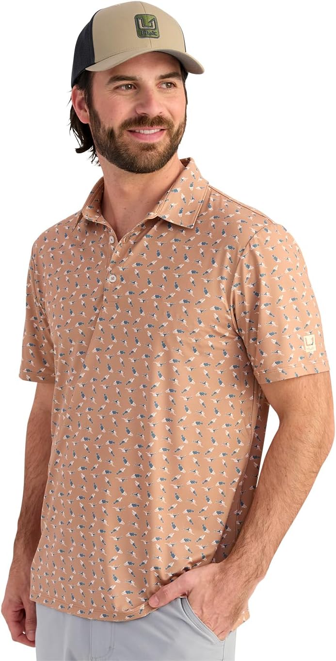 HUK Men's Pursuit Pattern Polo, Performance Short Sleeve Polo Shirt