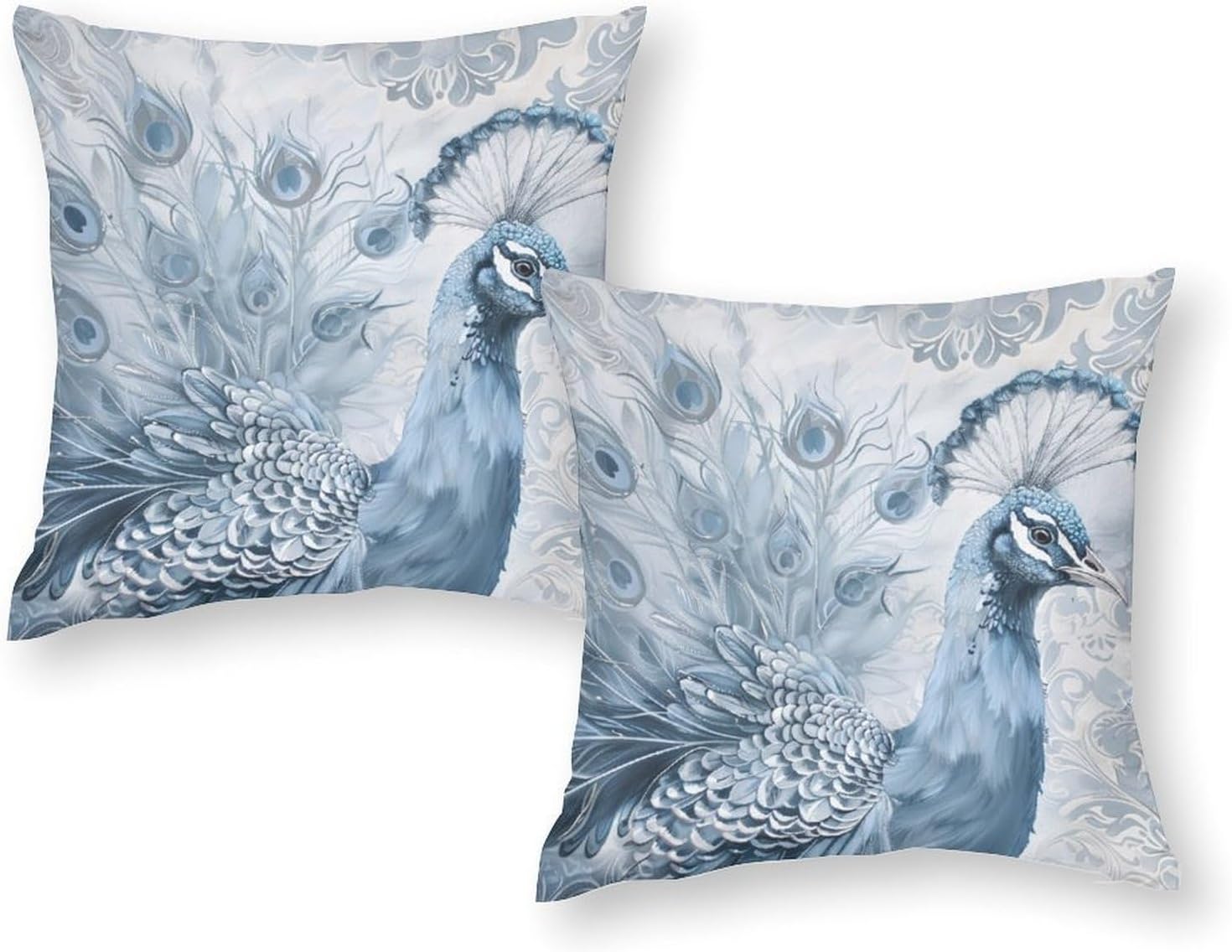 2 Packs Abstract Peacock Throw Pillow Covers for Living Room, Floral Bird Feather Country Pillow Covers Cushion Case for Couch Sofa Bed, 12x12 inch