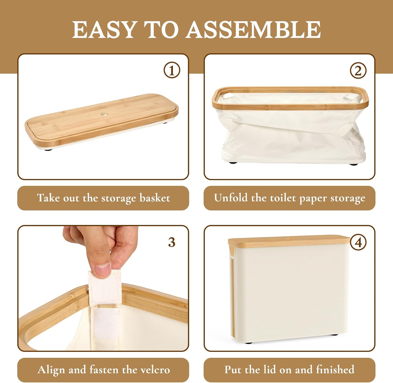 Toilet Paper Storage Basket with Bamboo Lid, Toilet Paper Holder with Storage, Free Standing Bathroom Storage Organizers with Non-Slip Bottom Beige, 1 Pack - Image 7