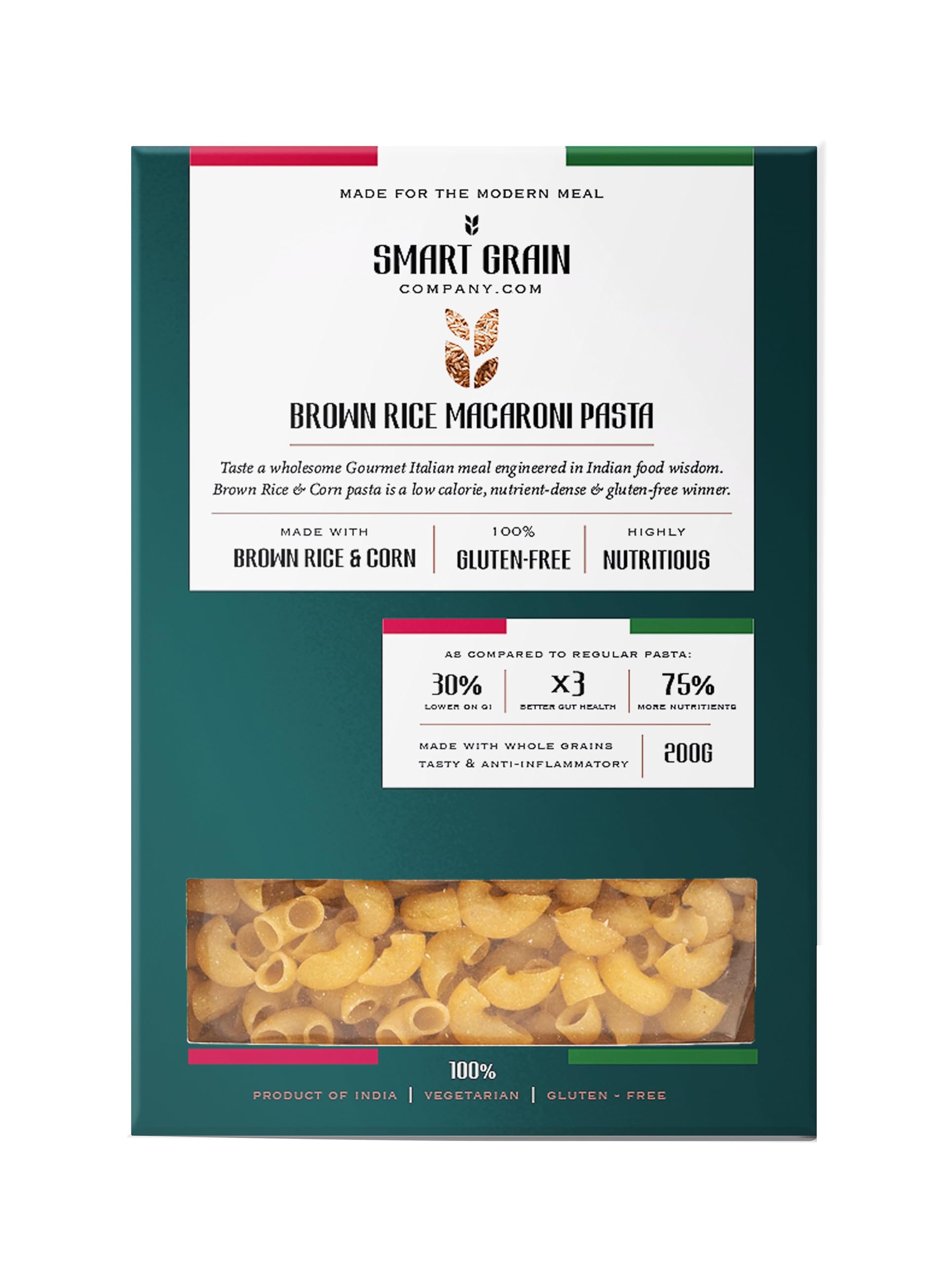 Smart Grain Company Brown Rice & Corn Macaroni Pasta | Gluten-Free, High Protein & High Fiber Healthy Pasta | 200g Pack-image-23