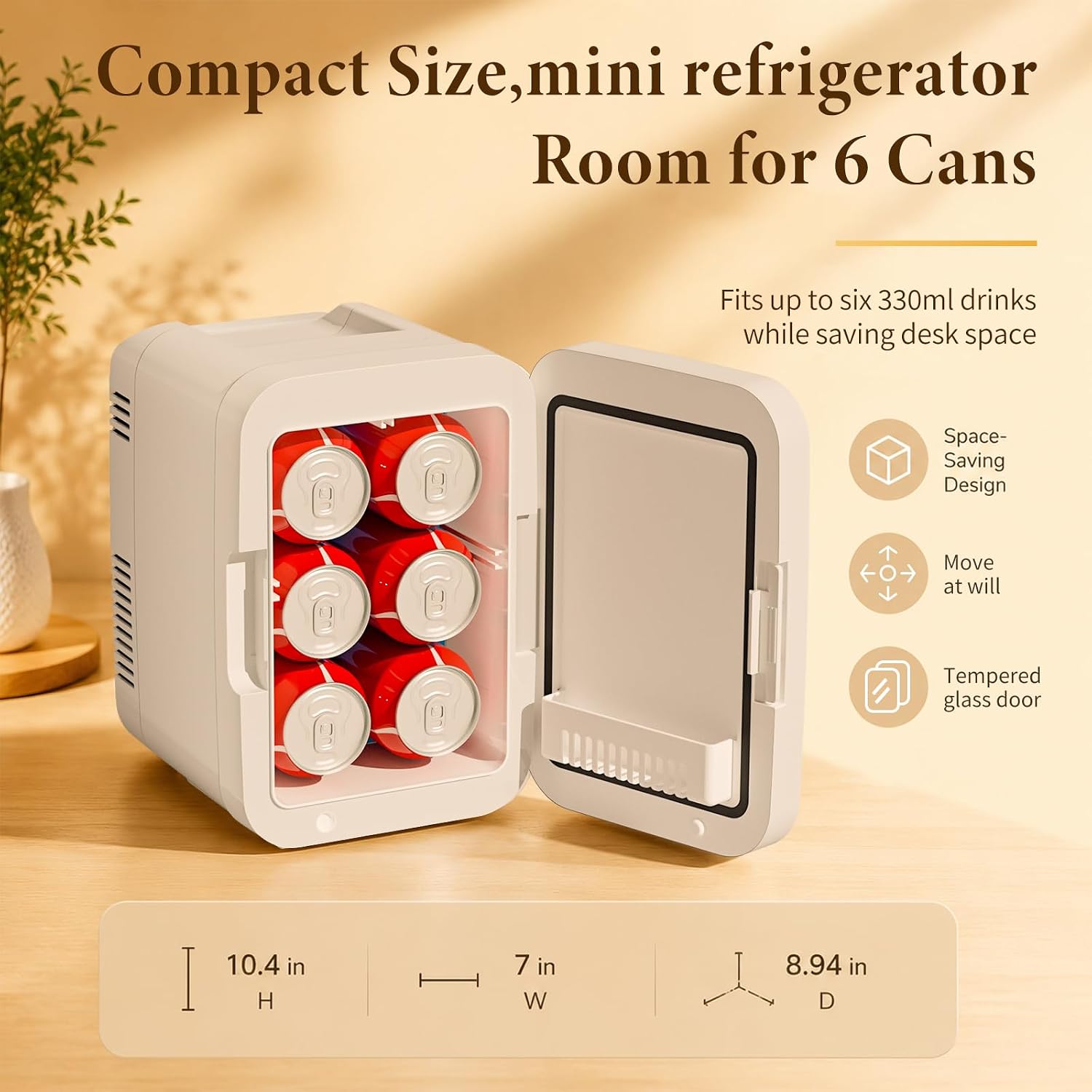 Mini Fridge 4L/6 Can, Portable Cooler and Warmer for Skincare, Makeup, Food and Drinks, Small Personal Refrigerator for Bedroom, Office, Dorm, Car, 12V AC/DC, White