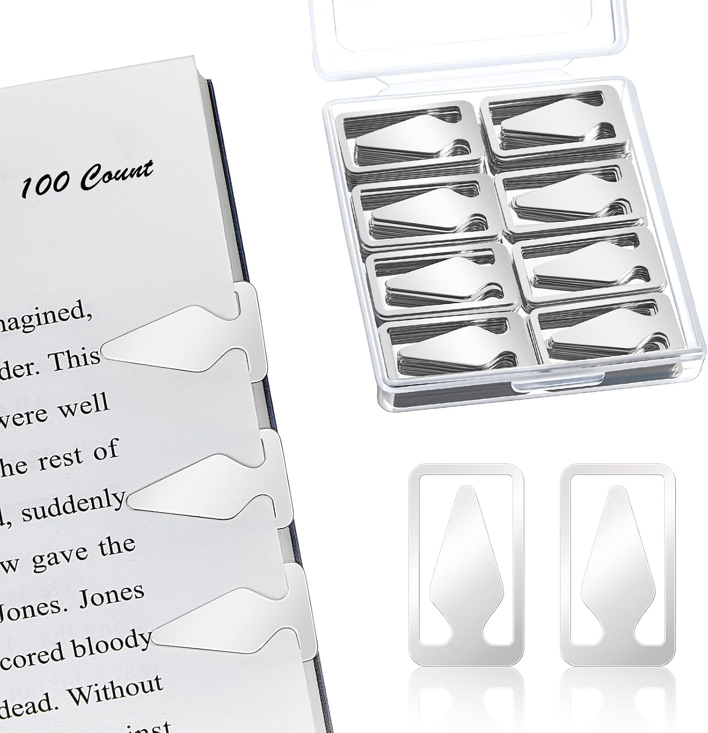 Spakon 100 Count Tin Mixed Metals Book Line Markers Arrow Bookmarks and Page Markers for Reading Teachers Students Book Lovers School and Work (Silver and Gold)