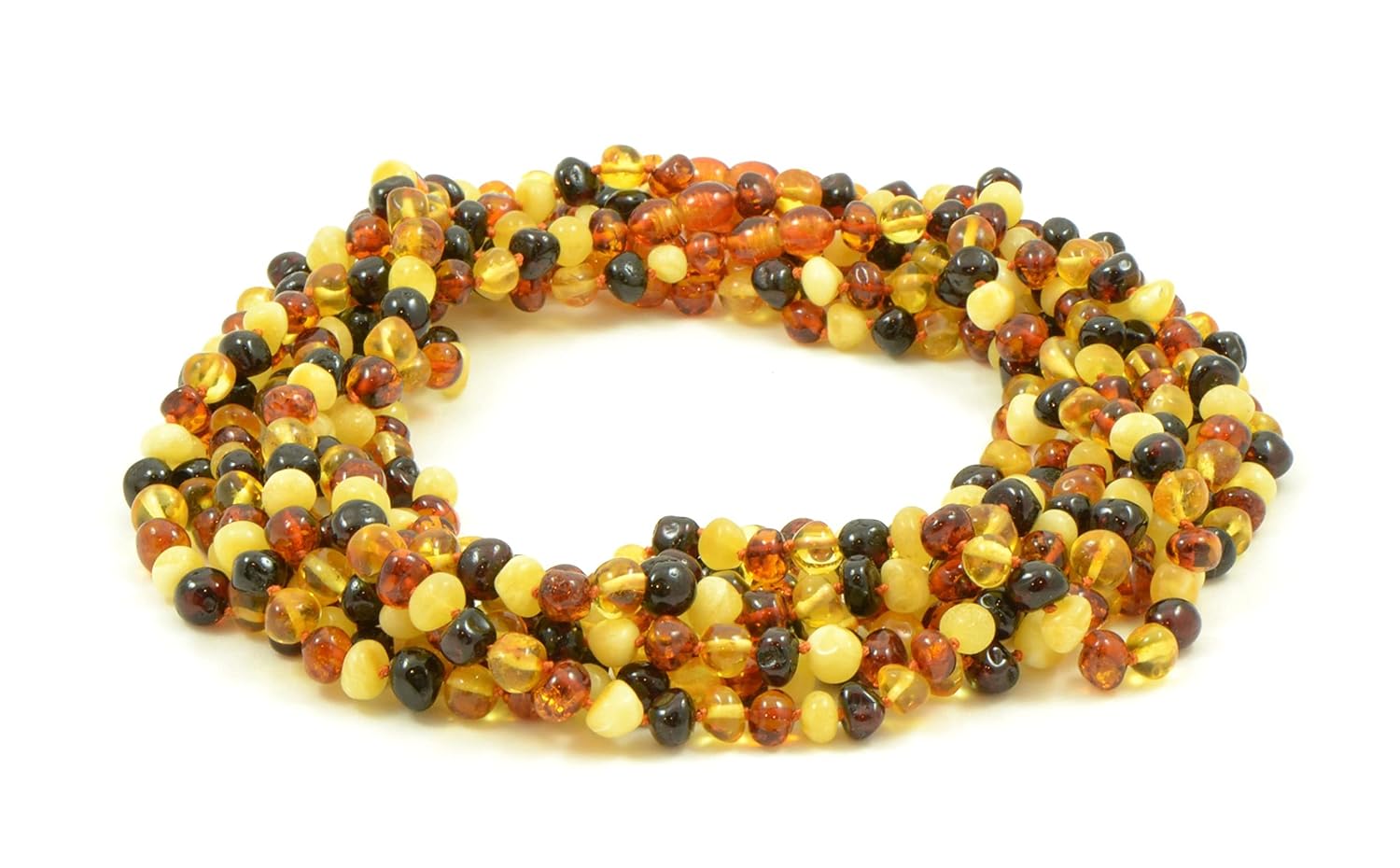 Amber Necklace for Adults - 17.7 Inch - Multi Color - Baltic Amber Land - Hand-Made from Polished/Certified Baltic Amber Beads - Knotted - Screw Clasp (Multi) - Image 3