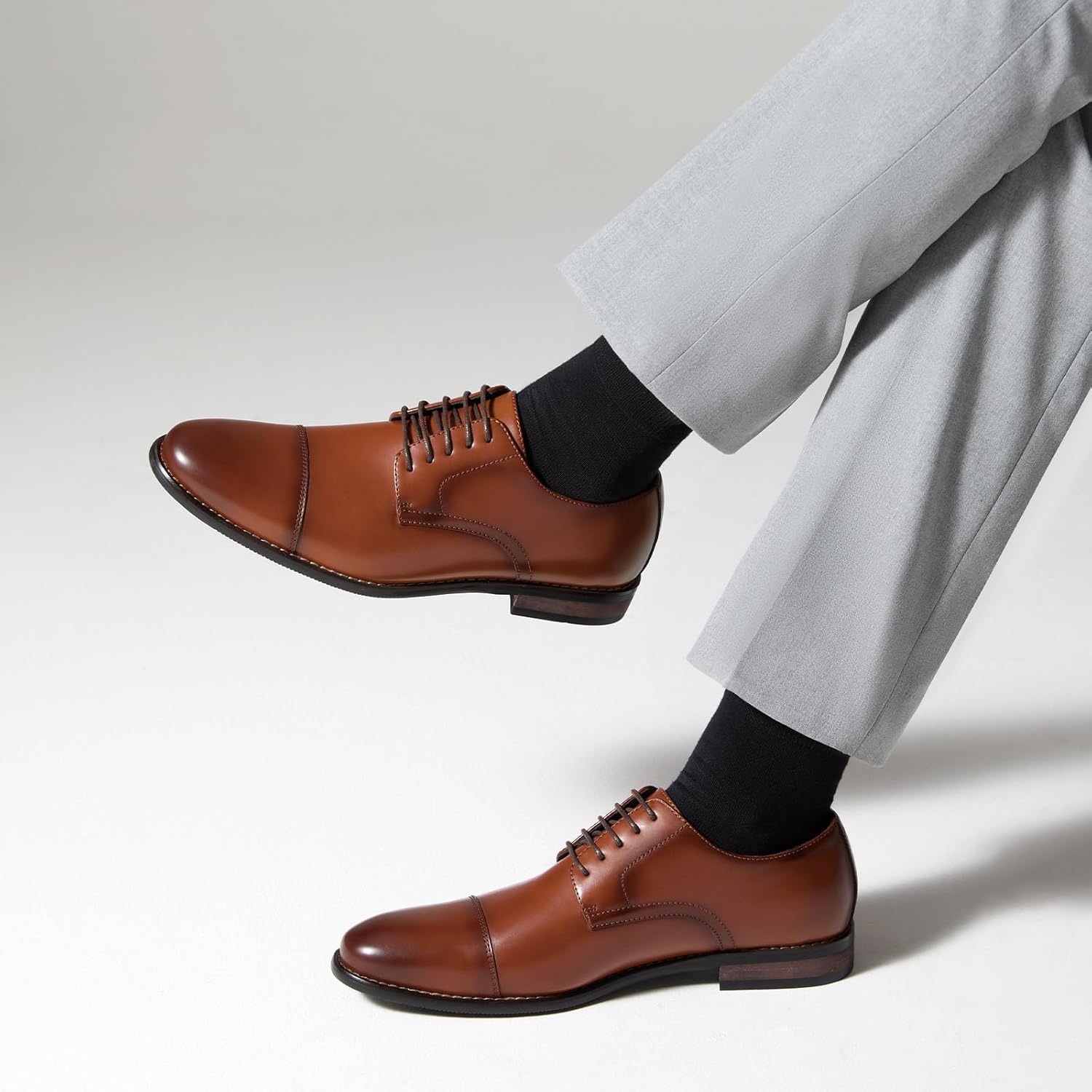 HEEZ Men's Dress Shoes, Classic Cap Toe Oxford for Men Non Slip, Comfortable Lace Up Derby Shoes for Formal Business Work Wedding Office Prom - Image 2