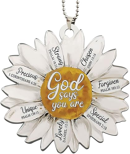 Miniatura 7 de Talataca Margarita blanca cristiana Jesús Dios dice que eres fuerte elegido 2D espejo retrovisor plano coche accesorios de árbol de Navidad