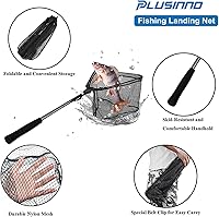Vista 5 de PLUSINNO Fishing Net Fish Floating Landing Net, Kayak Nets with Fixed Foldable Telescopic Pole Handle, Bass Trout Fishing Nets with Nylon Mesh for
