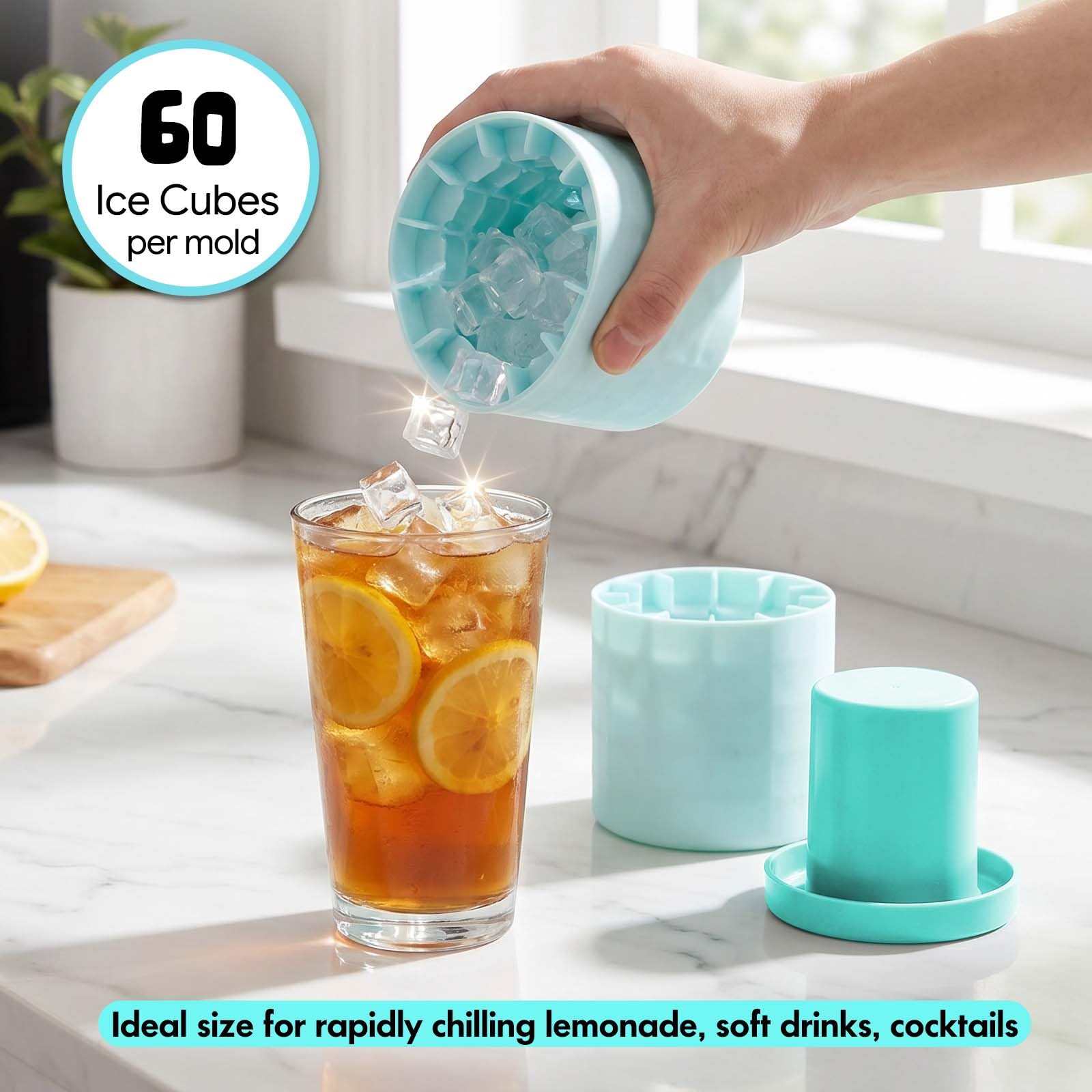Mini-Eiszylinder, Silikon-Nugget-Eiswürfelbereiter, zum Drücken und Lösen kleiner Eiswürfelformen für Gefrierschrank, Cocktails, Kaffee und Becher (2, Rosa + Blau), 2 Stück