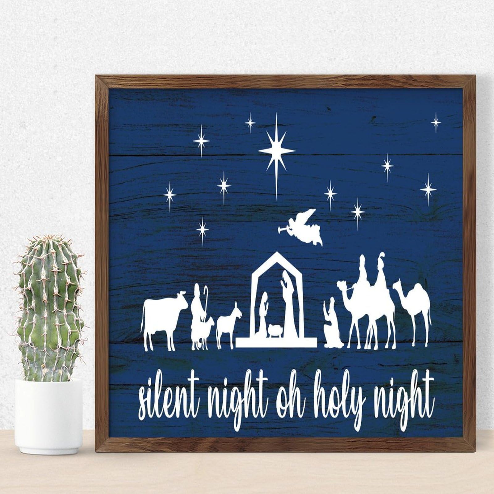 Panneau mural bois Merry Christmas Oh Holy Night 30x30 cm décor chrétien