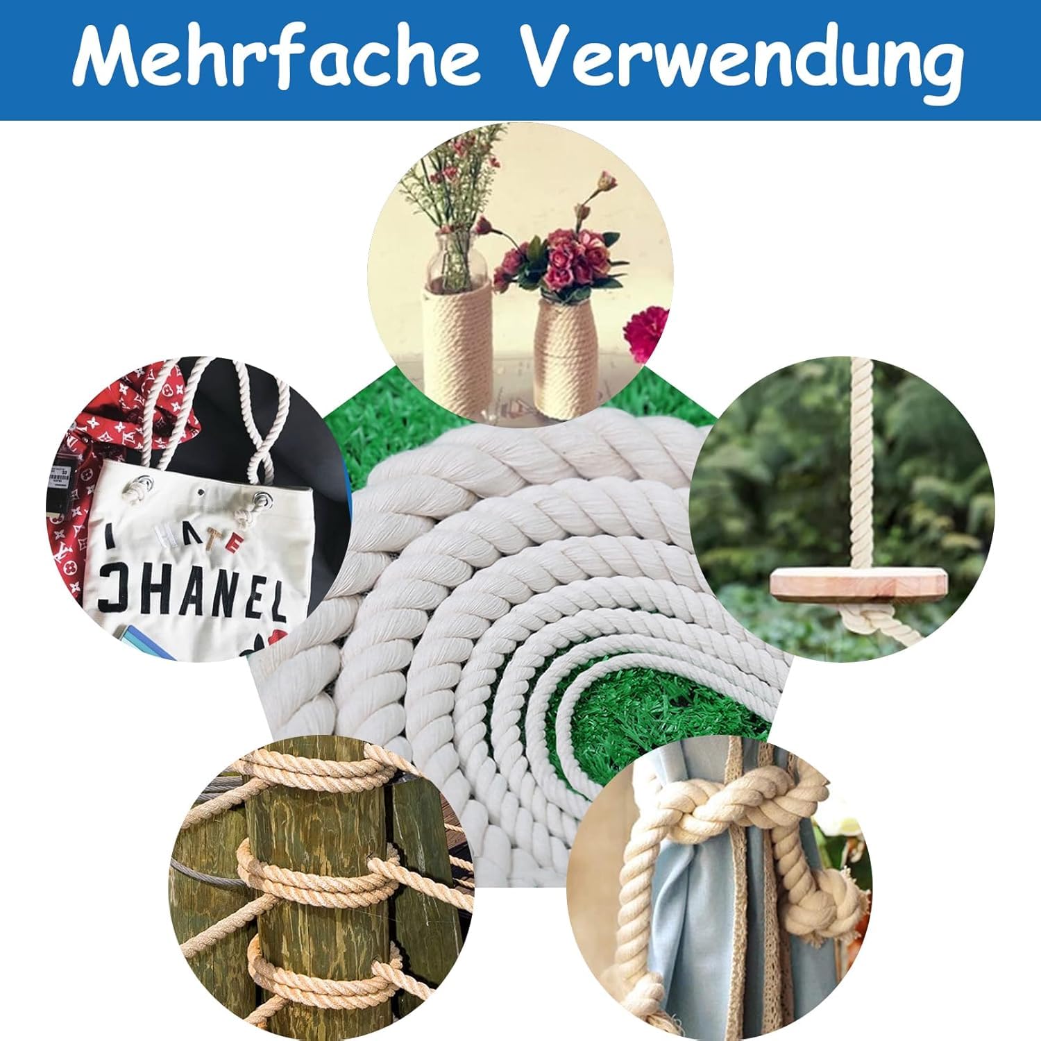 BaumwollKordel, Makramee Garnseil, Baumwollseil für DIY Handwerk, Dekorative Projekte, Haustier Spielzeug ((20mm(50M)))