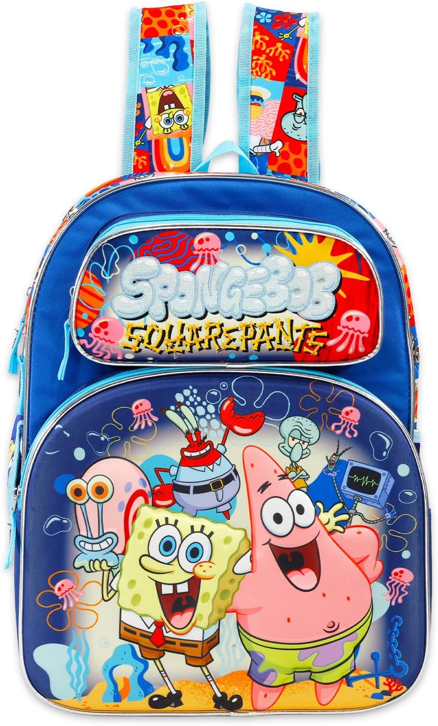 Nickelodeon Spongebob Squarepants Backpack with Lunch Box for Kids - Bundle with 16" School Bag, Lunch Box, and More | Spongebob School Supplies for Boys, Girls