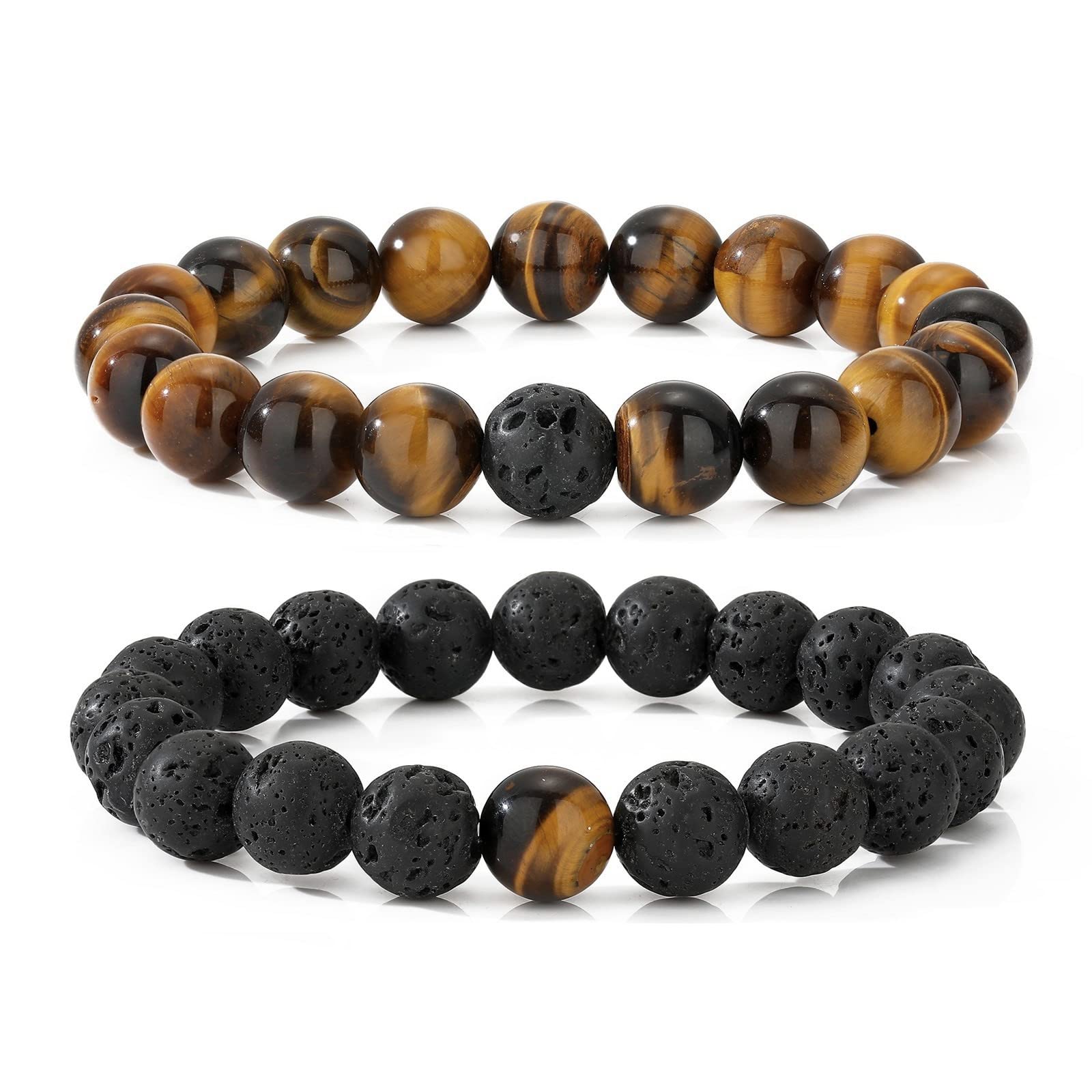 MengPa Mens Beads Bracelet Lava Rock Volcanic Stone Beaded Bracelets 10mm