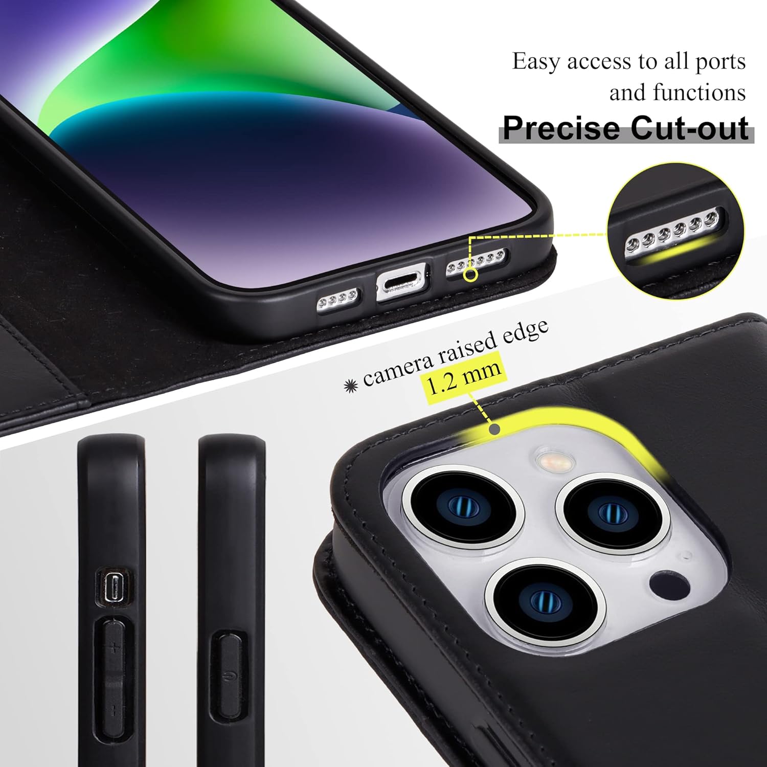 VISOUL Wallet Case for iPhone 14 Pro Max 5G, Genuine Leather Magnetic Folio Flip Case with [Card Slots][Kickstand][RFID Blocking] Shockproof Protective Cover for iPhone 14 Pro Max 6.7-inch(Black)