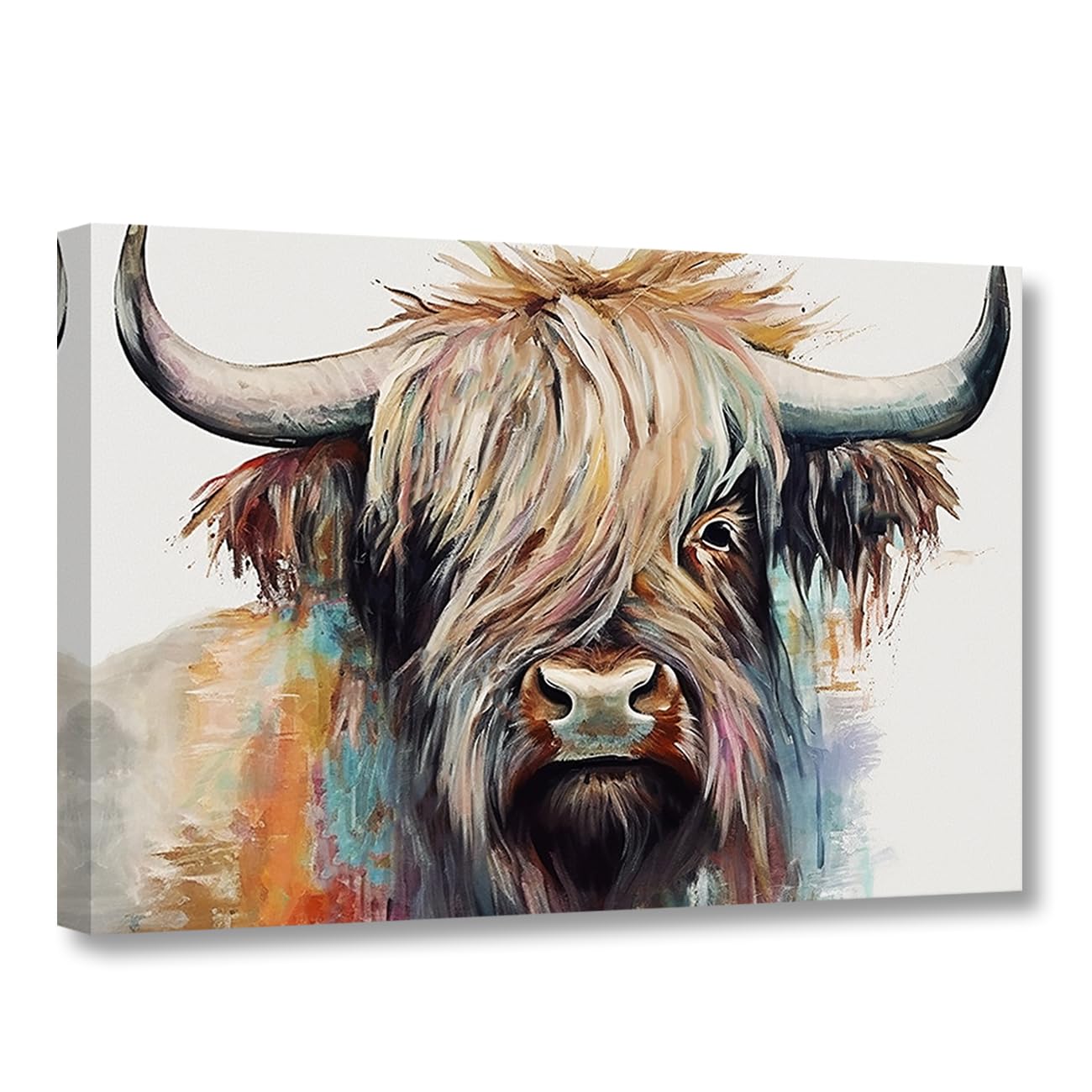 CCWACPP Colorful Highland Cow Canvas Wall Art, Animal Pictures Print Abstract Painting, Farmhouse Bathroom Decor