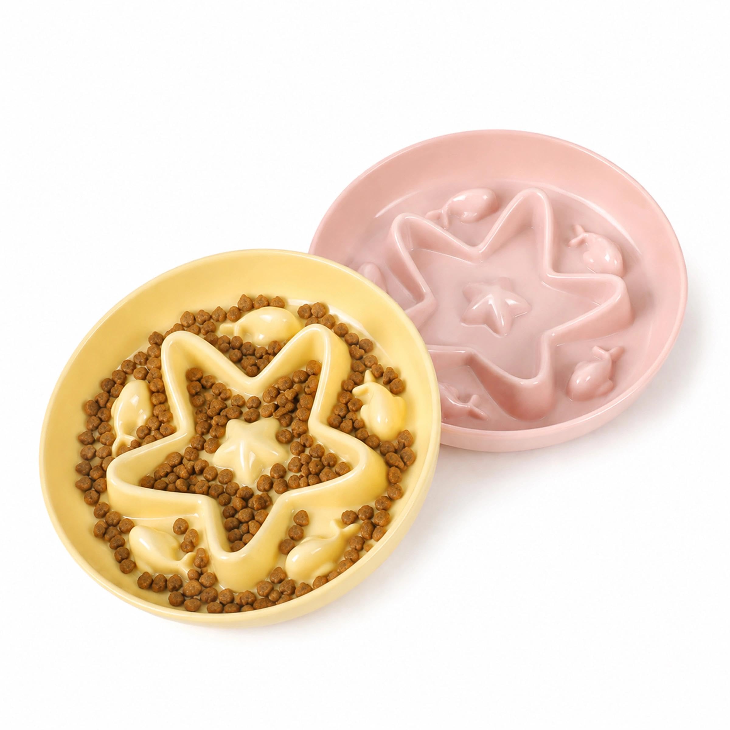 2 Pcs Small Slow Feeder Cat Bowls, Anti-Choking Puzzle Feeding Cat Bowl