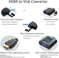 Vista 4 de SZFUDIGO - Adaptador HDMI a VGA con audio de 0.138 in y alimentación micro USB, adaptador HDMI a VGA chapado en oro (hombre a hembra) compatible