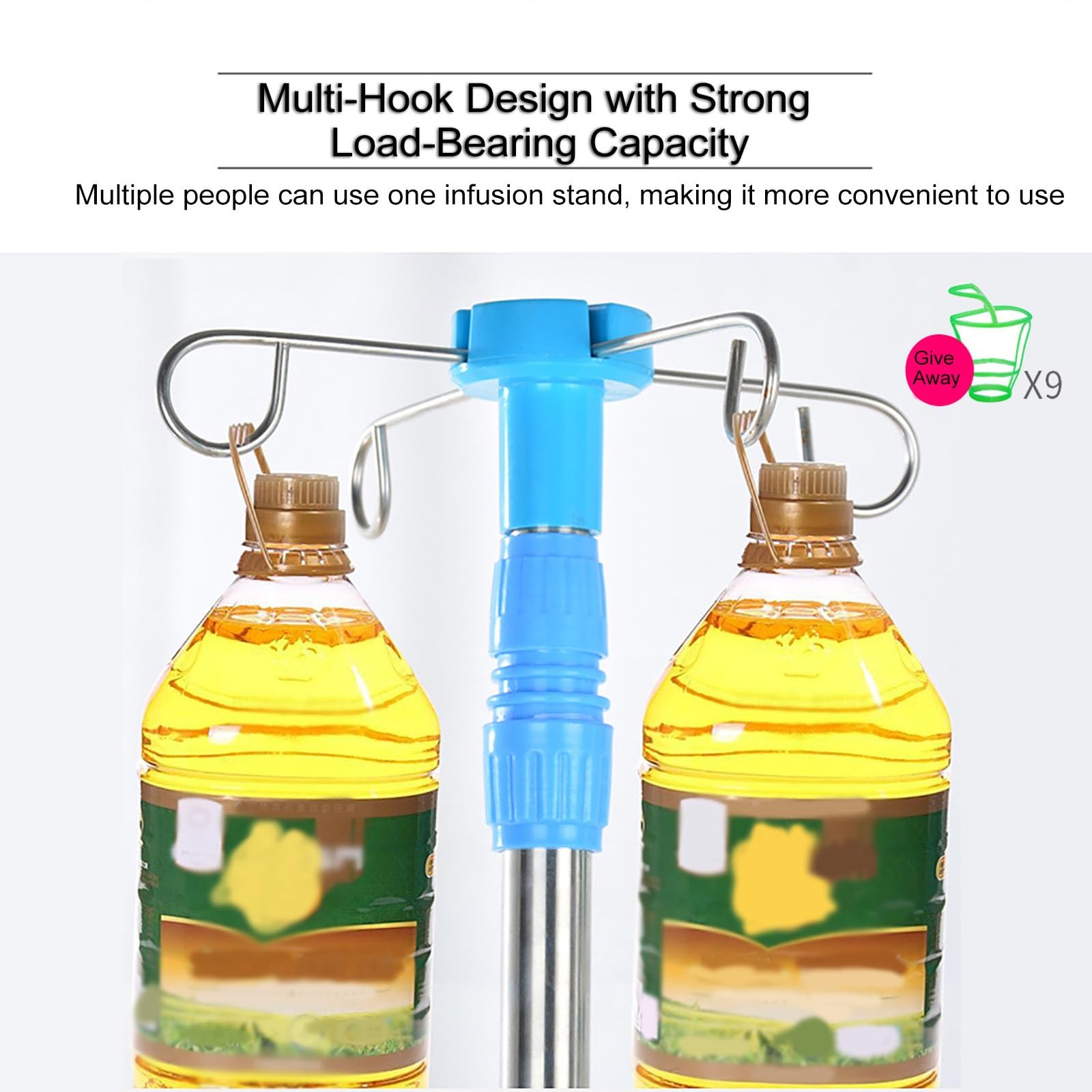 IV Pole Portable Rolling IV Poles IV Stands 4 Hook 5 Legs with Adjustable Height (Size : Cast Iron)