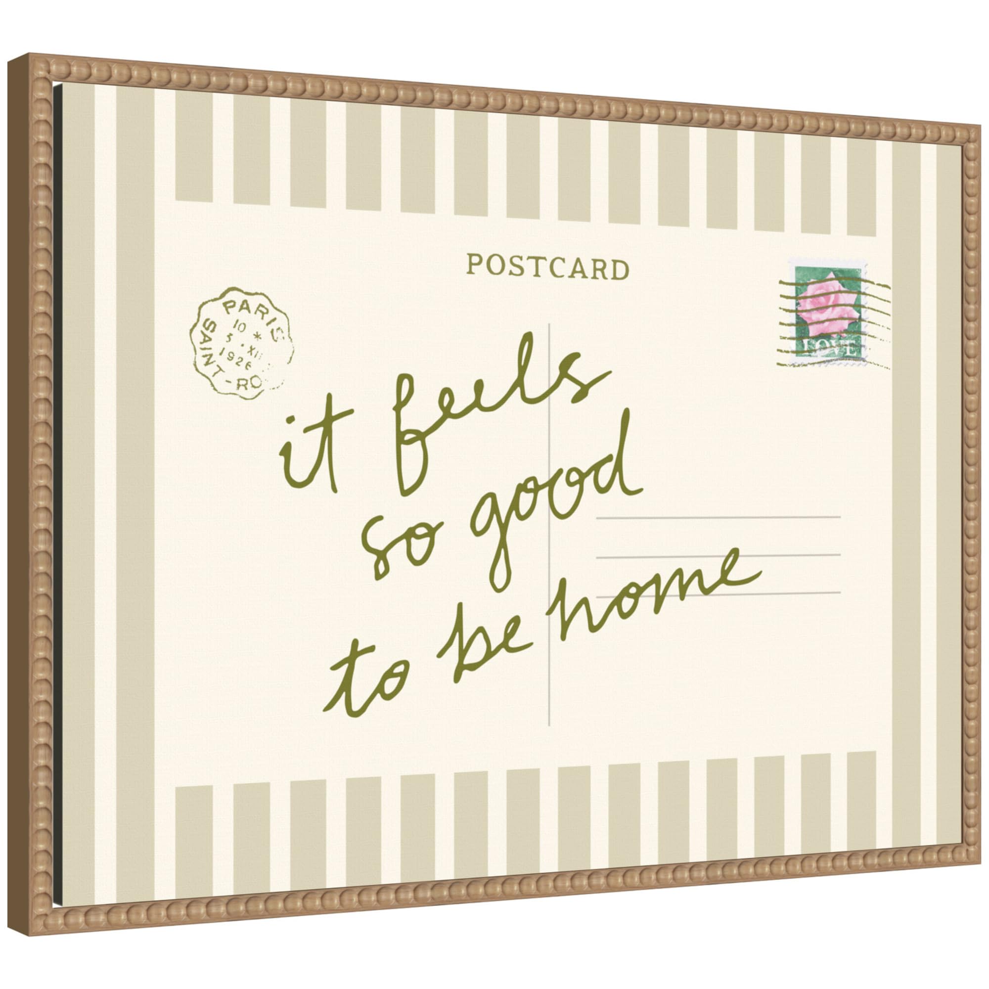 Kate and Laurel Framed Canvas Wall Art Print Vintage Postcard by Lucky Guava, 24 x 18 Sylvie Beaded Rustic Natural Frame, Vintage, Typography Art for