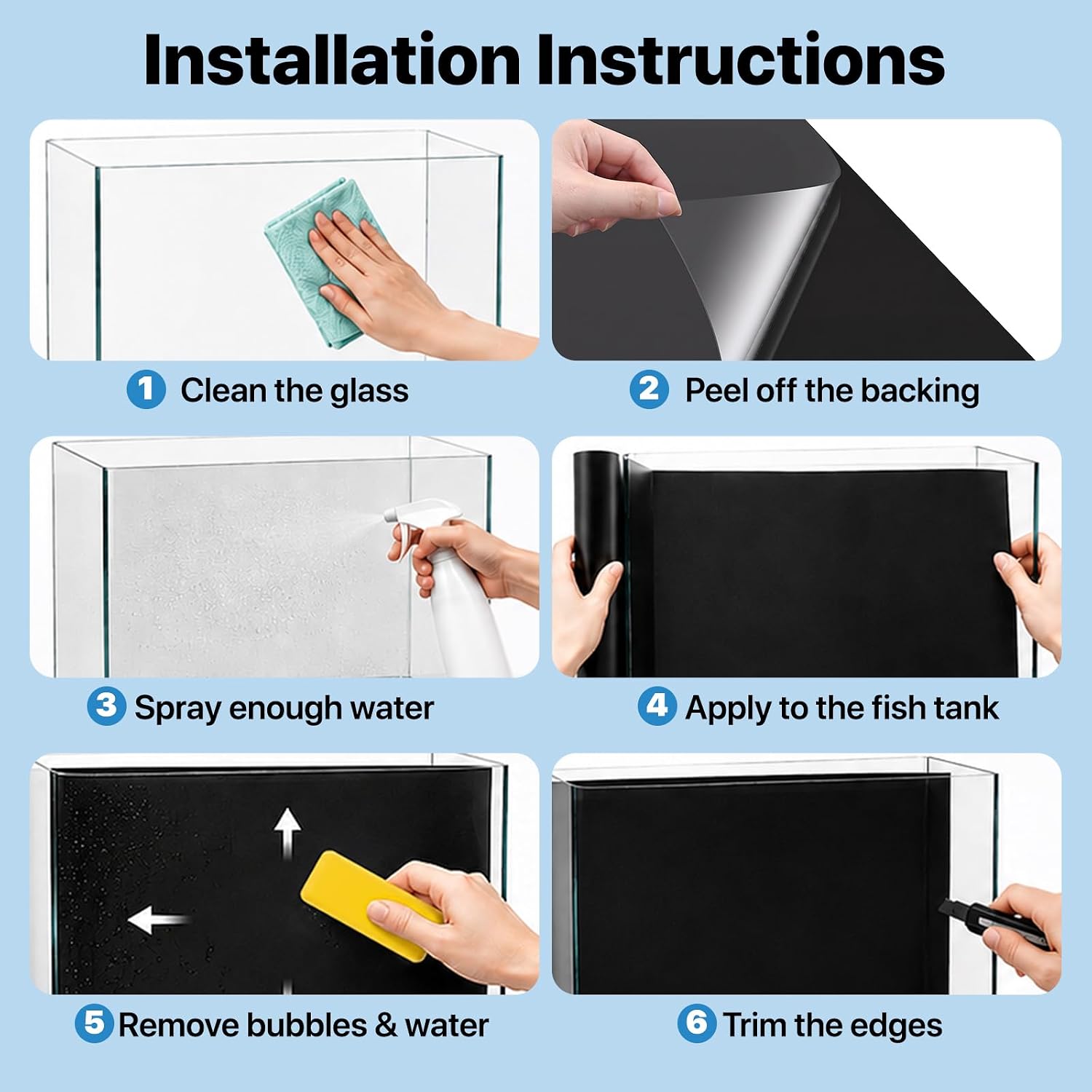 Black Aquarium Background, Static Cling Fish Tank Backdrop Wallpaper, Glue-Free, Reusable PVC Aquarium Décor Backgrounds, Easy to Install, Traceless Removal(17.5"x 118")