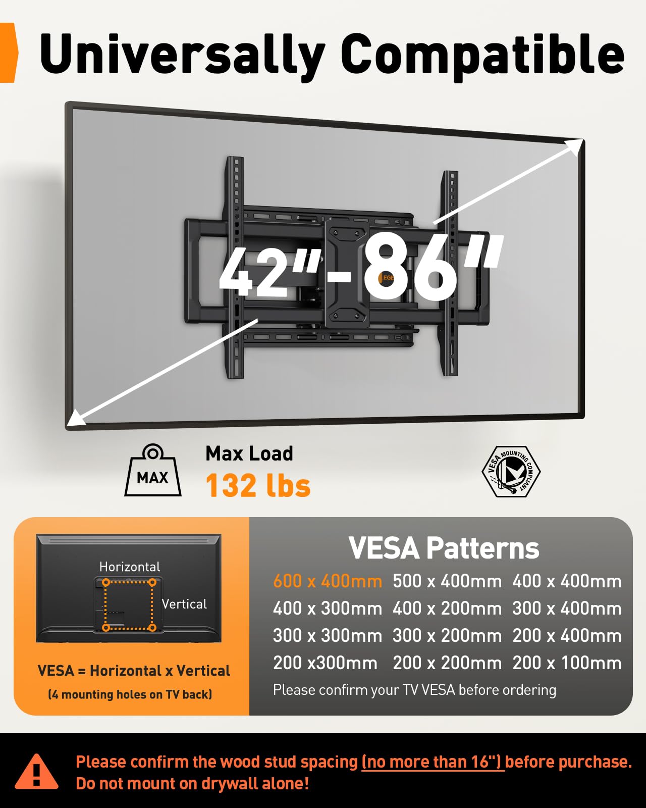 Amazon | Perlegear フルモーションテレビ壁マウント 42~86インチ