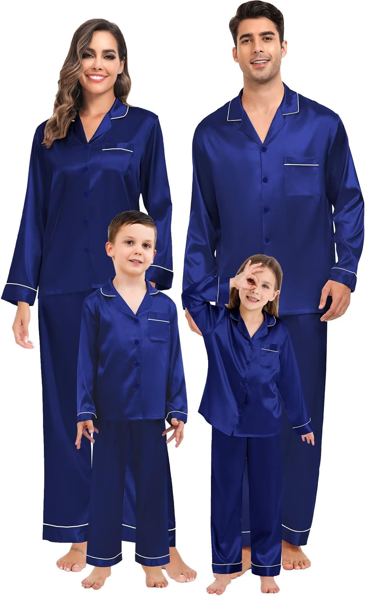 Girls Pyjamas Sets Silk Satin Long Sleeve Kids Sleepwear Boys Button Down Loungewear 2 Pcs Pj Set
