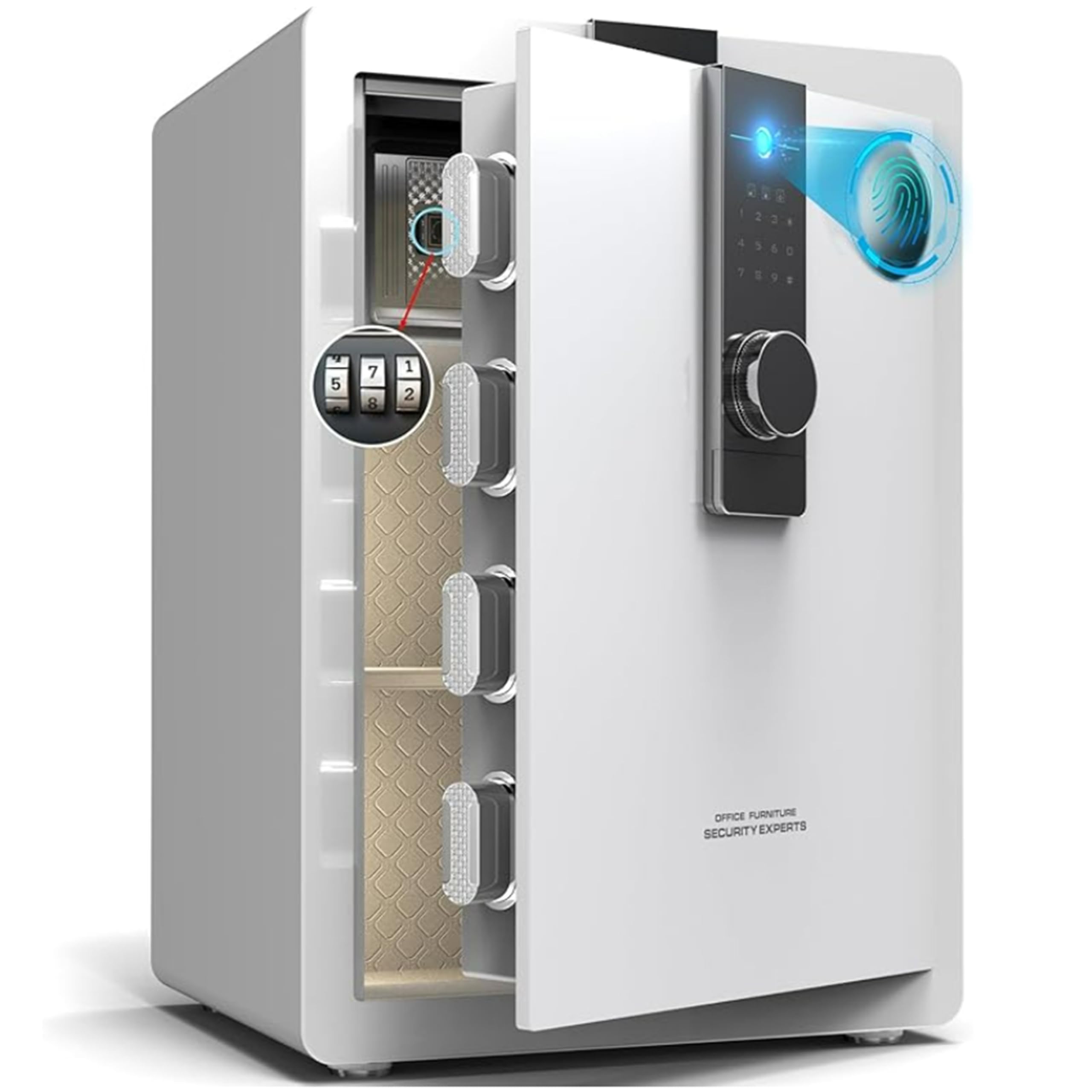 Snowell White Extra-Large 82L Home Safe With Fingerprint Recognition And Digital Password Can Be Fixed To Floor Or Wall, Anti-Theft Alarm System, Ideal For Home, Office, Hotel, Store, Inn (White)