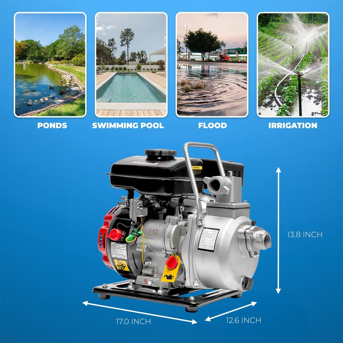 XtremepowerUS Gas Gasoline Water Pump, 79cc 4 Stroke 3HP Engine Water Transfer Pump Pool Irrigation Pump Sump Pumps Gardening Water Transfer Pump 1" inch