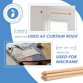 Dowel Rods Wood Sticks Wooden Dowel Rods 3/4 x 12 Inch Unfinished Hardwood Sticks for Crafts and DIY ers 10 Pieces by Woodpeckers