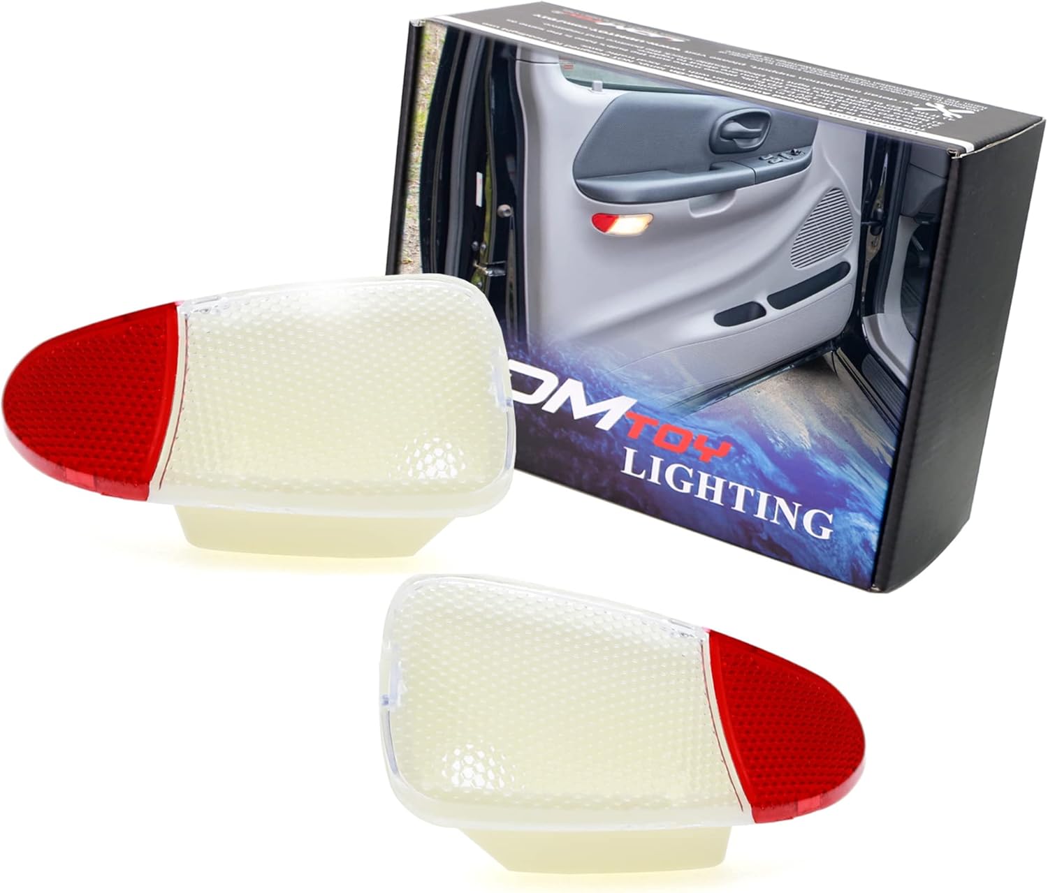 iJDMTOY Set of LH/RH Clear/Red Combined Lens Side Door Courtesy Lamp Housing Assemblies Compatible With Ford 1997-2003 F150, 1997-1999 F250 Light Duty