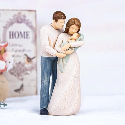 AIDLNS Joy of Family - Figura coleccionable de 3, figura de familia de 3, regalo de aniversario, Navidad, cumpleaños para mamá, papá, recién nacido,