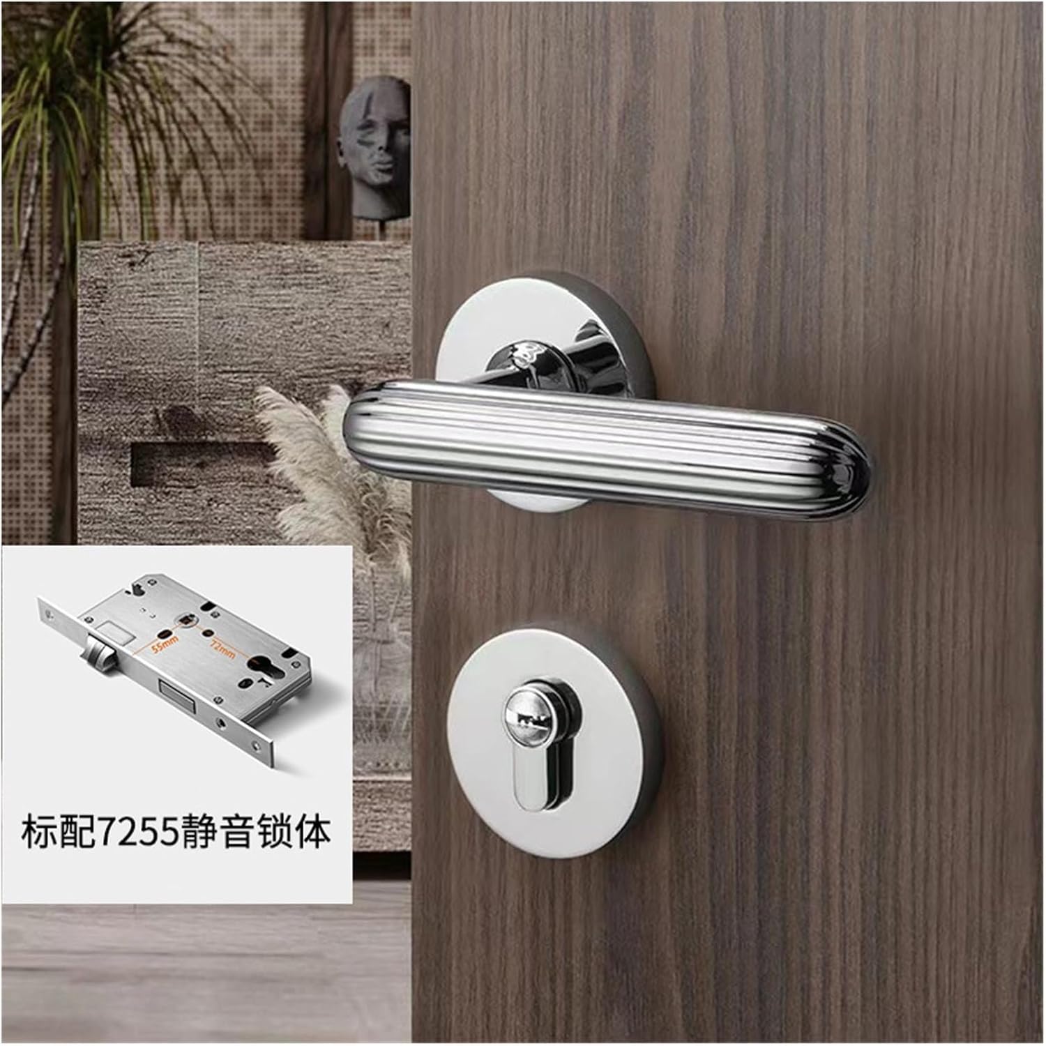 Golden Door Lock Indoor Bedroom Wooden Door Modern Magnetic Silent Room Door Lock Home Door Handle Split Lock(Bright Chrome)