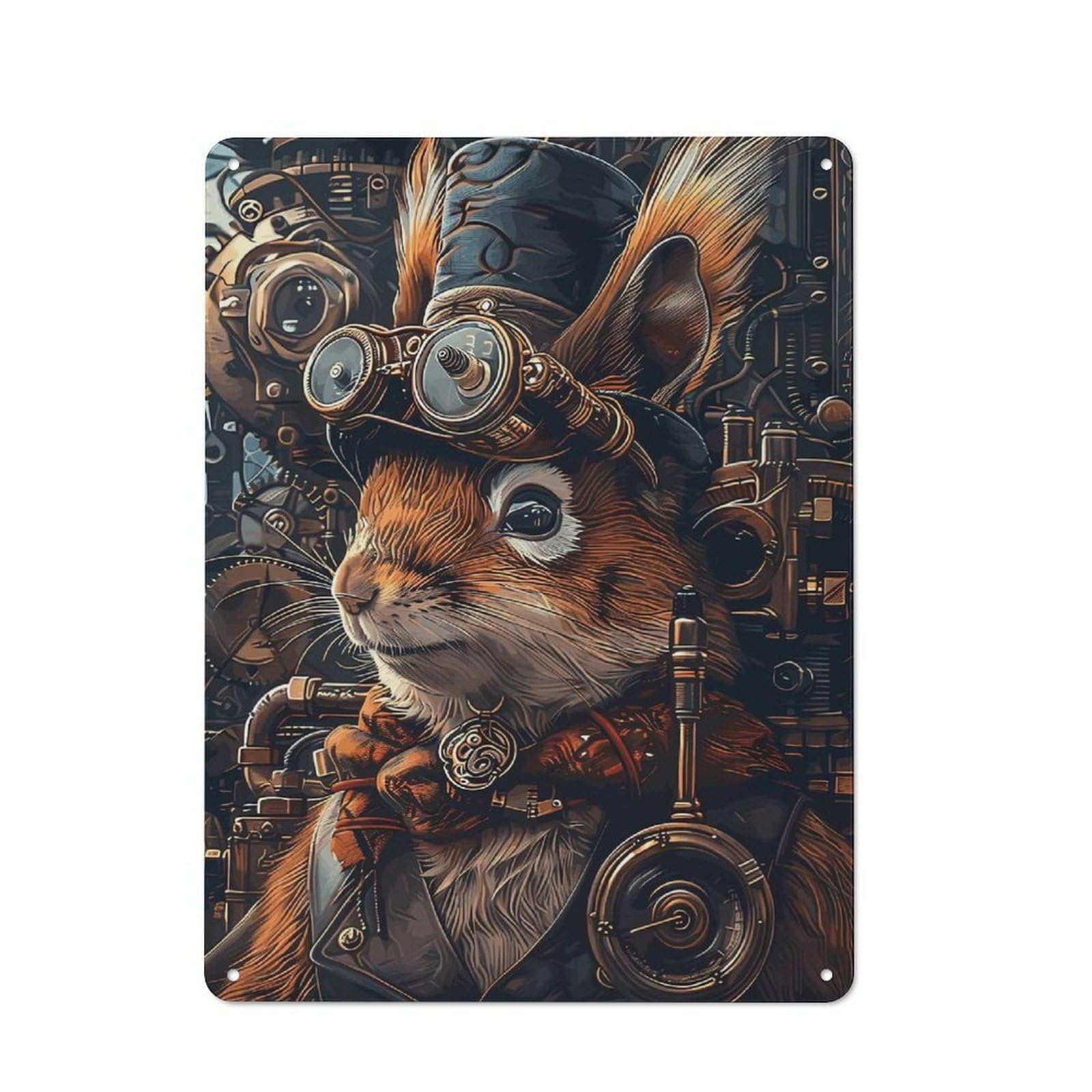 Junmoney Steampunk Squirrel Animal For Café Or Restaurant, Vintage Metal Sign 40X30cm, For Vintage Wall Decor Fans, For Cafés, Pubs And Restaurants
