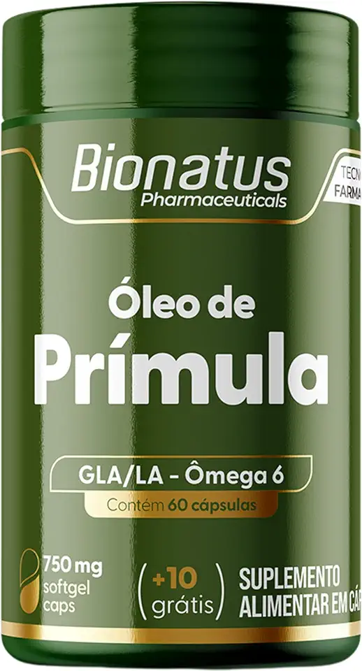 Bionatus, Óleo de prímula, Suplemento alimentar, Ômega 3 520mg, Ácido alfa linolênico 520mg, Proteínas 0,9g, 70 cápsulas • 10 doses, Verde
