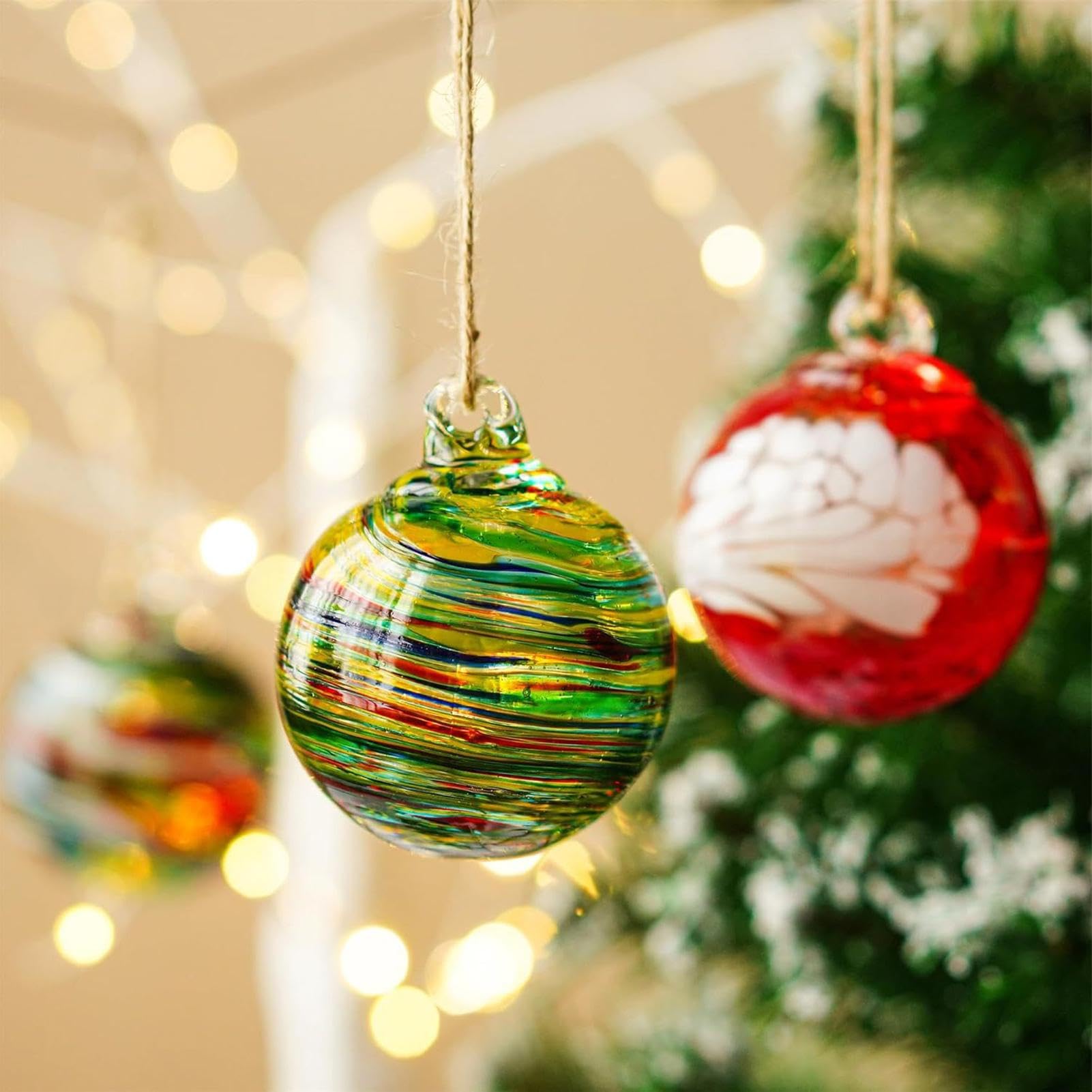 Adornos de vidrio soplado, decoración creativa de bolas de vidrio soplado, 6 adornos de Navidad de , bolas de vidrio colgantes para decoración del hogar, exteriores, ventana, patio, jardín