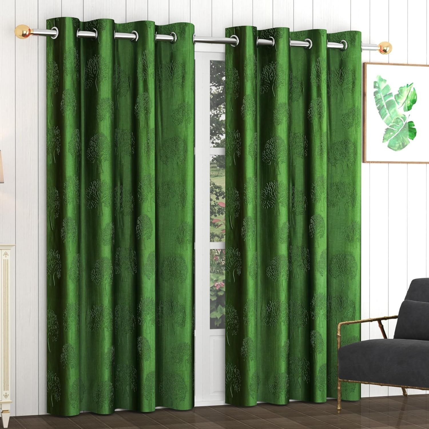 Avideco Grommet Curtains Door Window Curtains |Premium Screens for Home Office Kids Room|Parda for Living Room Bedroom, Floral Tree Punch (4 x 5 Feets, Grren) (B0CSB2VVQ1) Amazon Price History, Amazon Price Tracker
