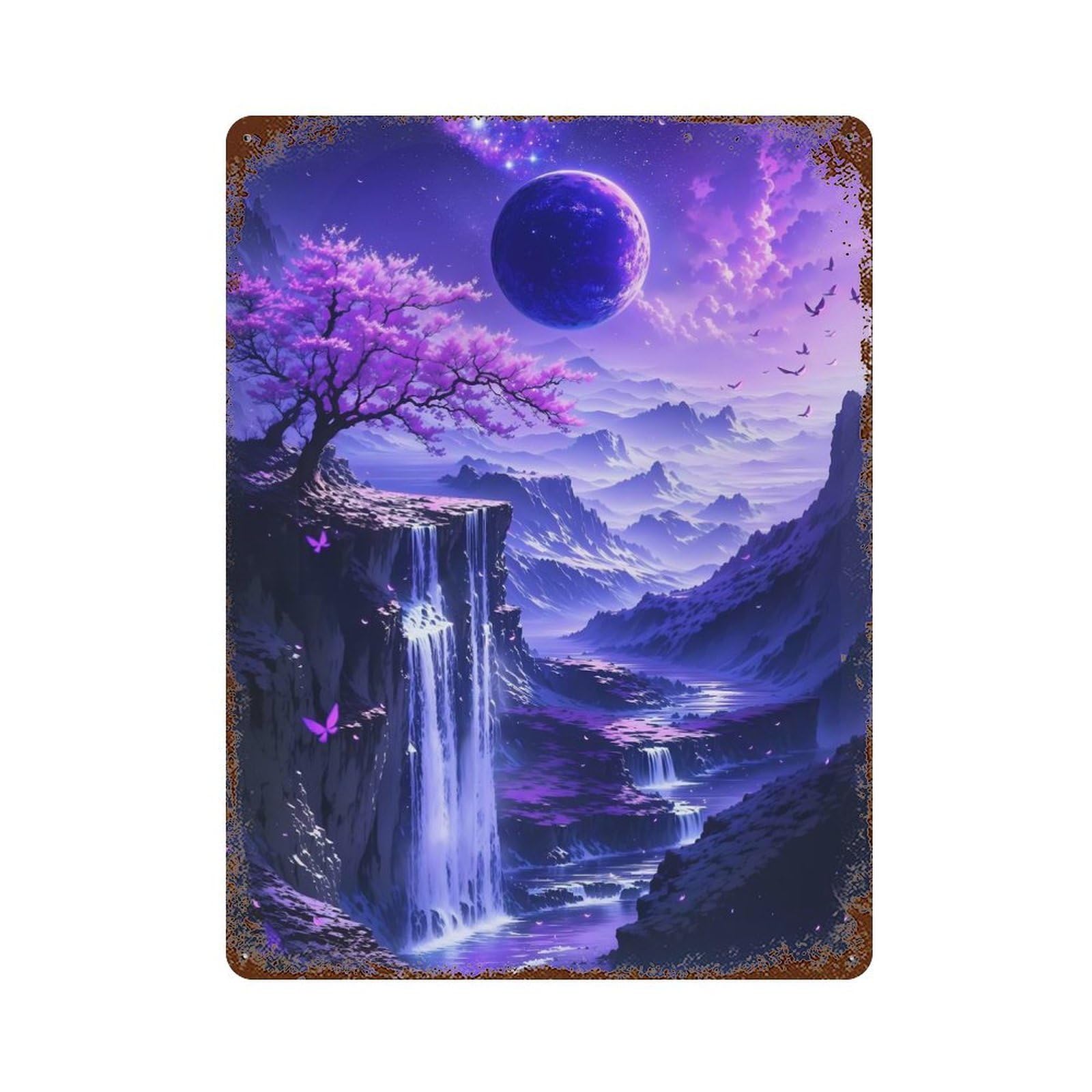 Purple Cherry Blossom Fantasy Rustic Tin Plaque 15.7"x11.8", for Shed, Workshop And Garage Wall Decor, Shabby Chic Decor