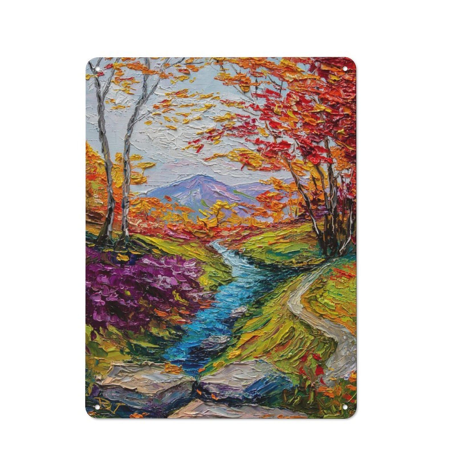 Junmoney Style-17 Crimson Leaves Mountain Dreams Modern Vintage Metal Wall Decor 40X30cm, Tin Sign For Hobby Room, Office, Lounge Or Living Room