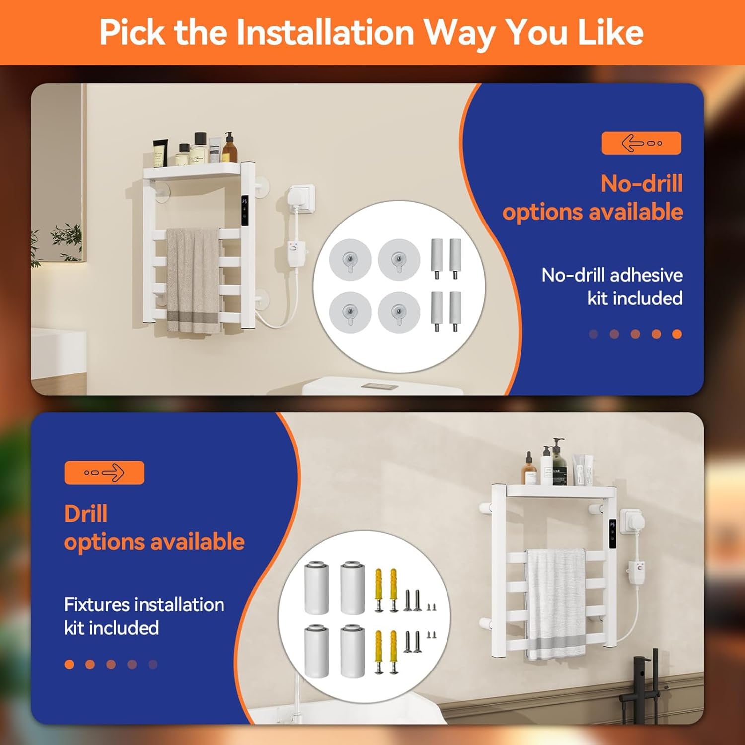 Towel Warmer Wall Mounted Aluminum Heated Towel Rail with Top Shelf & 9h Timer Smart Heated Towel Rack Electric Towel Heaters Drying Rack with Touch Panel for Bathroom