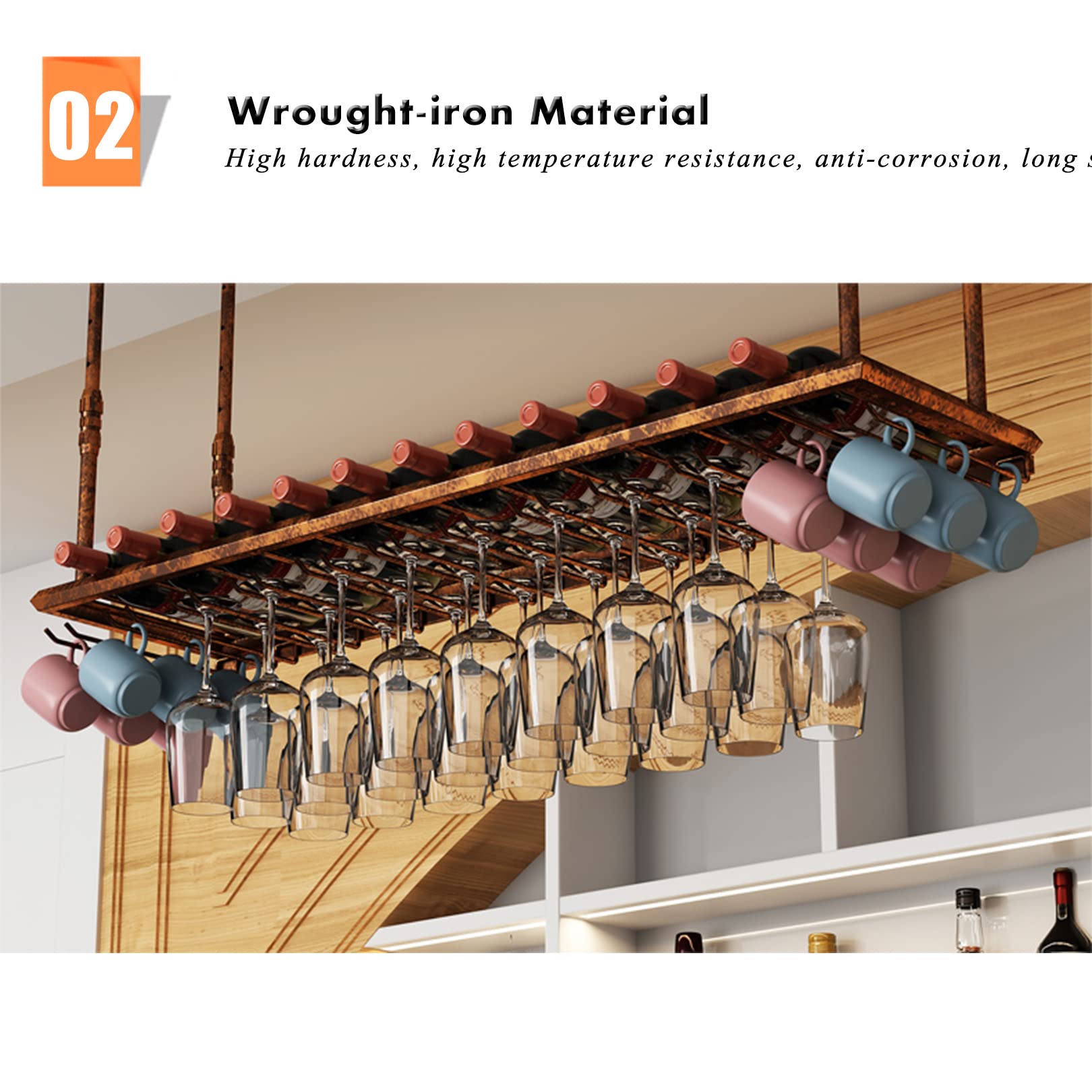 Generico Portabotellas Portavasos de vino de techo Botellero de metal colgante ajustable botellero de hierro flotante estantería para vino estantería para vino estantería para bar café