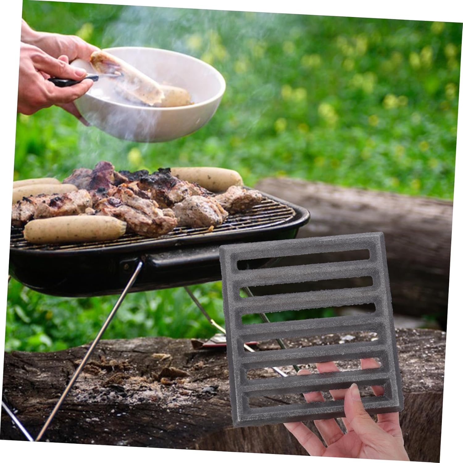 Heavy Duty Cast Iron Grill Grate for Bbq and Fire Pit Cooking Rectangle Cooking Rack for Outdoor Camping Gathering and Fireplace Use