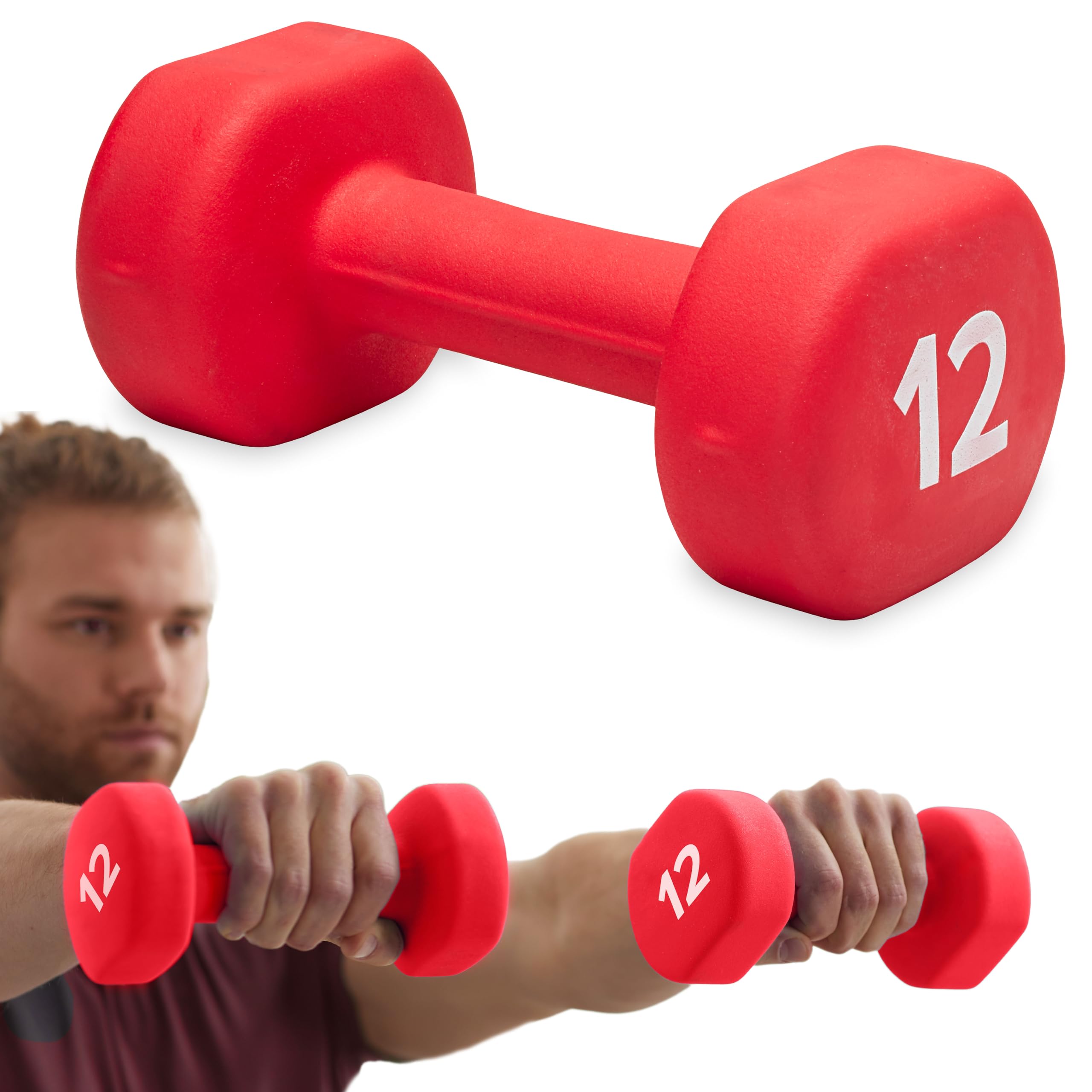 Manubri per la Mano (Venduti singolarmente) – Manubri Rivestiti in Neoprene per Esercizi e Fitness per casa Palestra Attrezzature Allenamento Pesi per Donne e Uomini (1,4 kg, 5, 8, 10, 12, 6,8 kg)