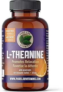 Pure Lab Vitamins | L-Theanine 125mg | 60 Chewable Tablets | Concerns and Pressure Relief Supplements | Brain Memory and Focus Supplement for Adults | Promotes Relaxation and Improves Sleep Quality