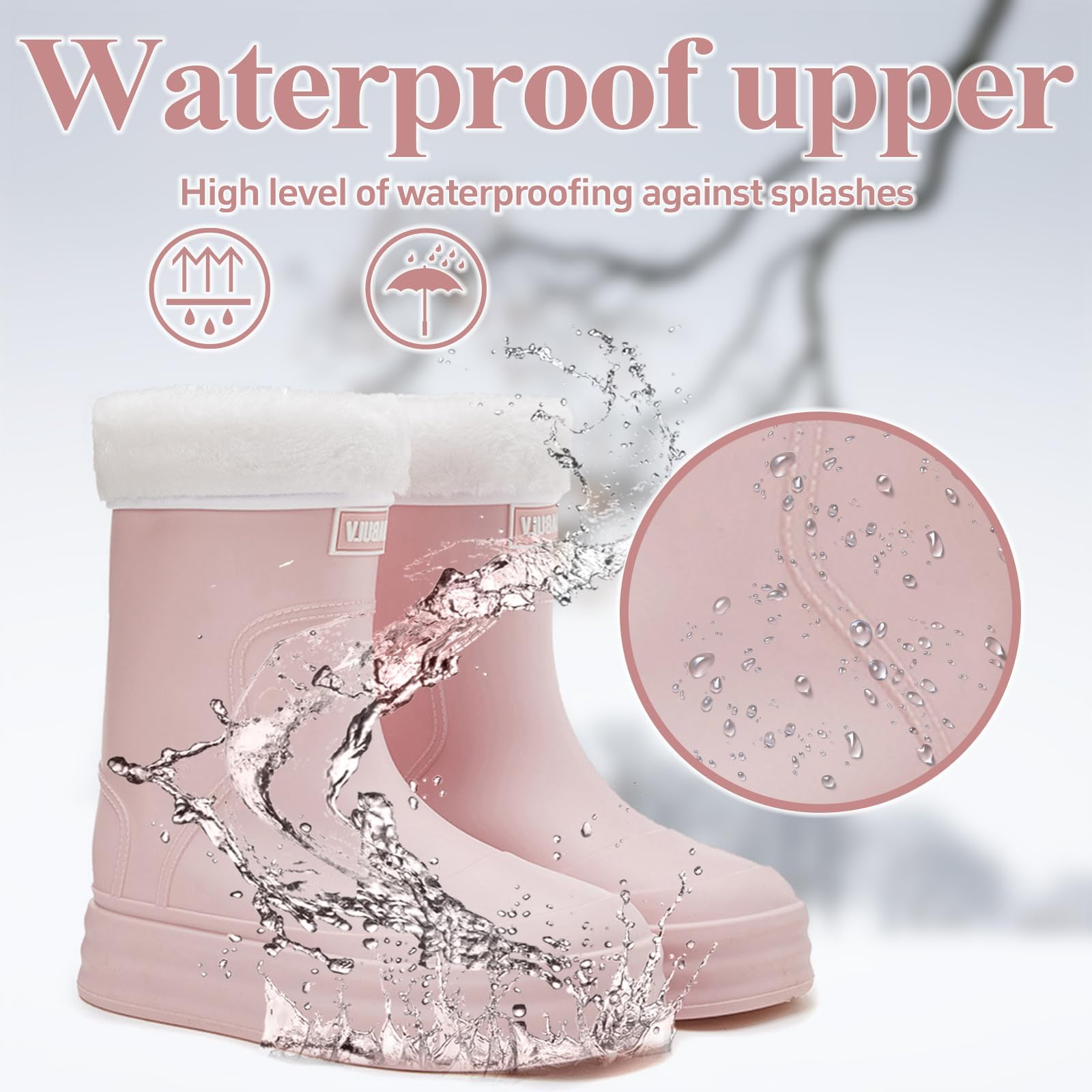 Bottes en caoutchouc mi-hautes pour femme - Polyvalentes - Amovibles - Doublure polaire - Semelle épaisse - Confortables - Antidérapantes - Idéales pour la cuisine - Bottines imperméables et
