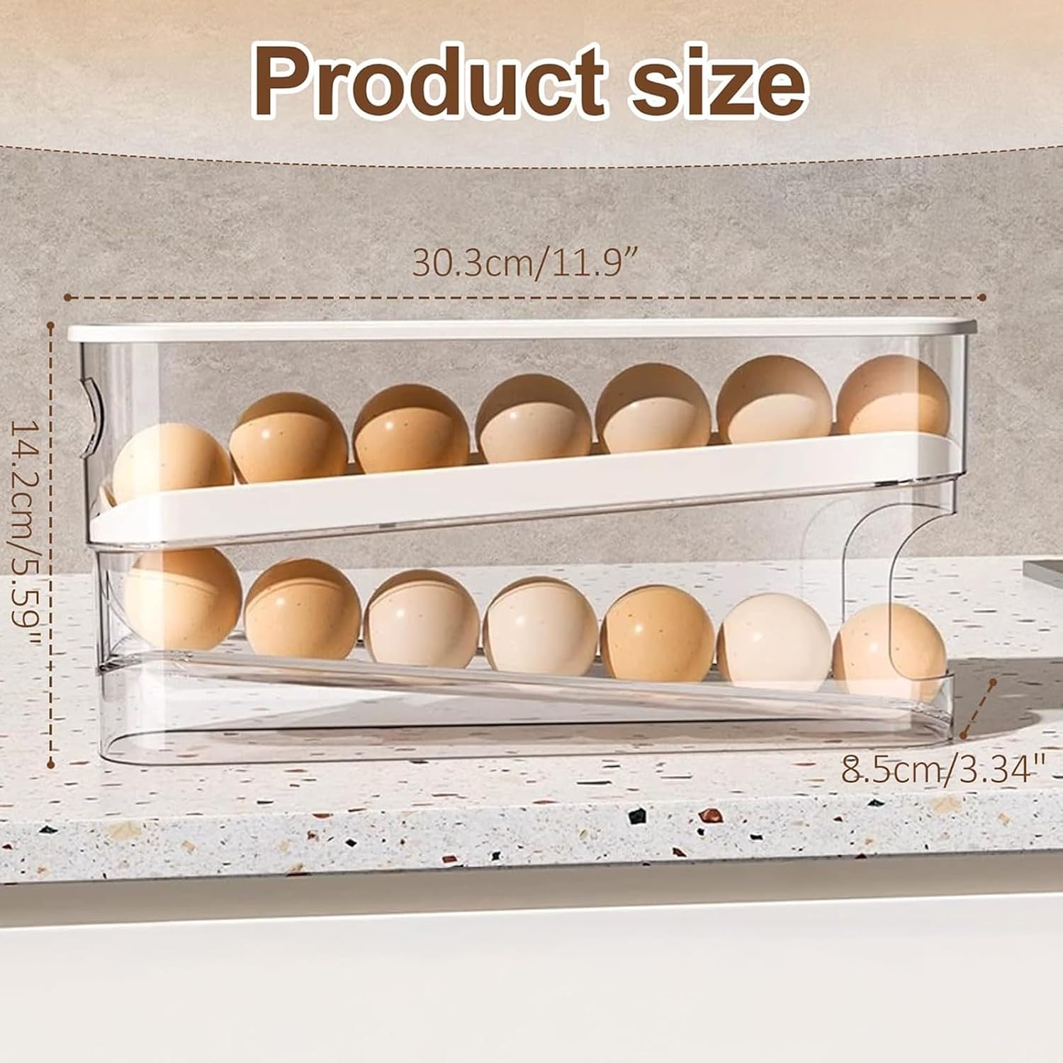 Egg Holder for Fridge, Auto Rolling Egg Dispenser with Lid Space Saving Clear Plastic Eggs Container & Tray for Refrigerator, Countertop, Kitchen (2)