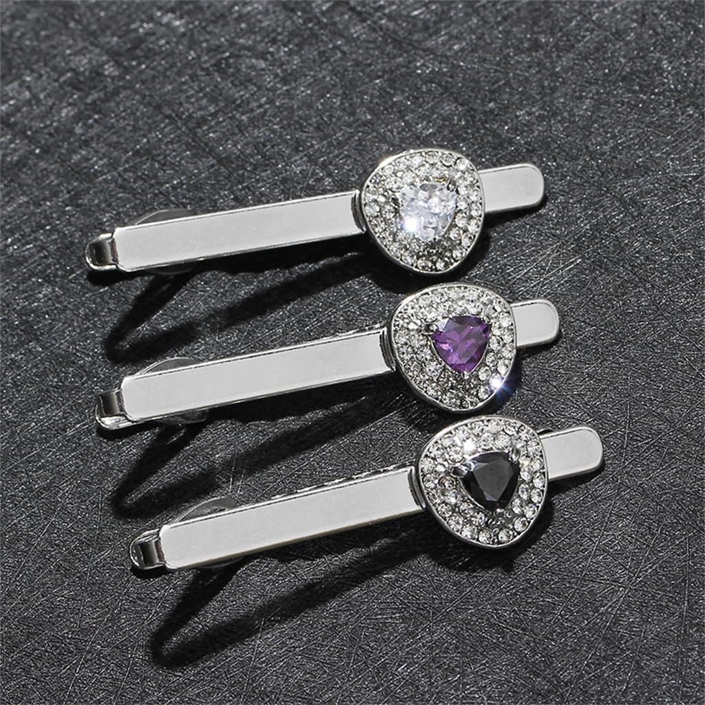 Silver Diamond Heart Gemstone Collar Pin Metal Personality Shirt Clip Men's Formal Tie Copper