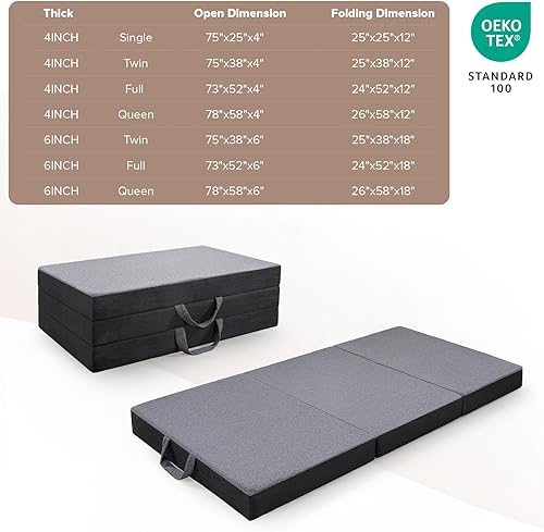 Miniatura 2 de Vamcheer Colchón triple plegable tamaño individual  Colchón plegable de 6 pulgadas para viajes, caravana, campamento, habitación de invitados, yoga,